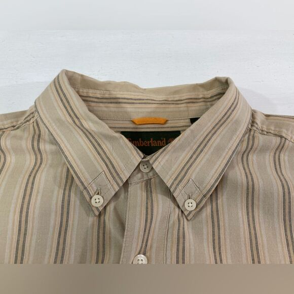 Timberland Shirt Men’s XXL Tan Black Stripe Button Up Long Sleeve Casual Outdoor - Picture 4 of 10